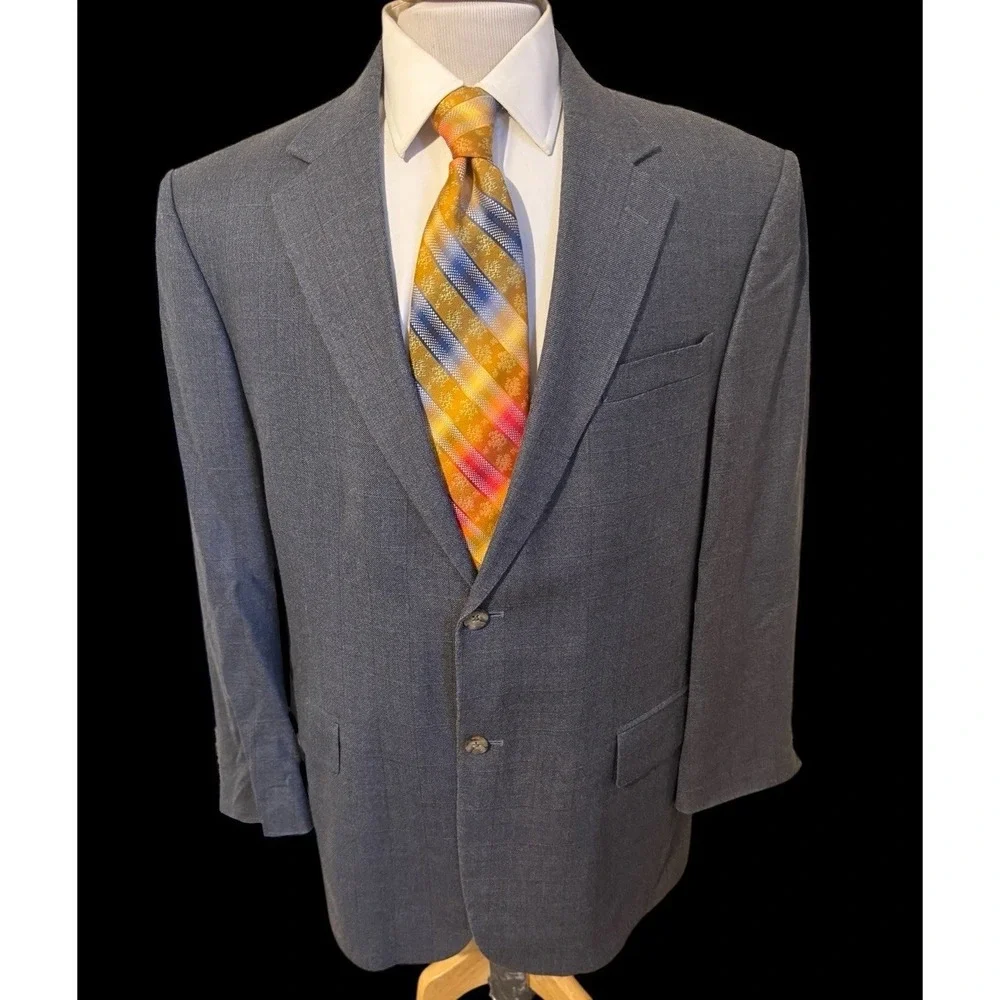 Oscar De La Renta Blazer Mens Sz 44R Blue Plaid Silk Wool Sport Coat Jacket